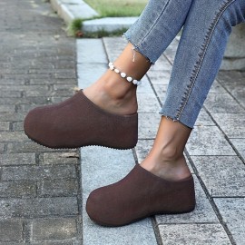 Women's Winter Warm Slip-On High-Heel Slippers with Thick  Sole - Solid Color All-Weather Outdoor/ Footwear, Hand Washable Fabric Upper & for Cold Weather - Stylish Cold-Resistant Heels