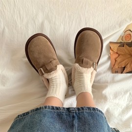 Women's Fleece-Lined Slip-On Moccasin-Style Loafers - Soft EVA All-Season Warm Winter Shoes with Arch & Buckle Strap, Cozy Fuzzy Lining, Hand Washable - Solid Color (Brown/Tan/Black/White) - Casual & Semi-Formal Footwear - New Design, Faux Fur Trim, Lightweight & Durable EVA Material, Slip-On Comfort, Suitable for Jeans & Dresses, Year-Round Wear, Warm Shoes for Women, Womens Slippers with Arch, for Women Comfortable, House Indoor Slippers,