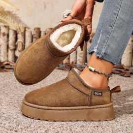 Women'S Winter Snow Boots - Slip-On Thick Platform Sole, Warm Fleece & Non-Slip Rubber Outsole, Elegant Low-Top Design for Cold Weather, Home & Outdoor - Multi-color Options (, Brown, Grey, Pink, Green, Purple, Orange, Red, Navy, Dark Brown