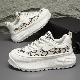 Men's Fashion Sneakers Spring New Thick Sole Casual Sports Shoes, Comfortable Soft Sole, Lace-Up Closure, Solid Color