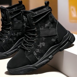 Men's Casual Skate Shoes - Retro Camouflage Print Mid-Top Sneakers with Lace-Up Closure, Breathable Fabric Upper & PVC Sole for All-Season Versatile Wear (Spring Summer Fall), Outdoor Footwear, Durable Footwear Construction