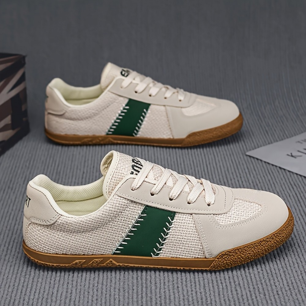 Men's Summer Casual Sneakers - Breathable Lightweight Low-Top Shoes with White & Brown Colorway, Fabric Upper & Rubber Sole for Sports, Vacation, Casual Attire, Sports Footwear | Street Style Shoes | Comfortable Insole
