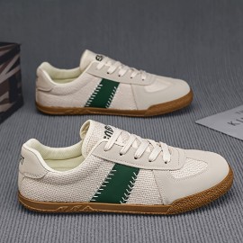 Men's Summer Casual Sneakers - Breathable Lightweight Low-Top Shoes with White & Brown Colorway, Fabric Upper & Rubber Sole for Sports, Vacation, Casual Attire, Sports Footwear | Street Style Shoes | Comfortable Insole