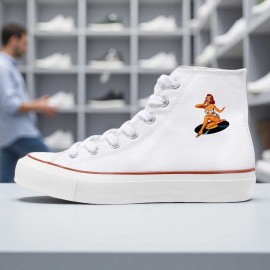 1pc Rockabilly Goddess Print High-Top Sneakers - Retro 50s Pin-Up Design, Non-Slip Rubber Sole & EVA Cushioning, Lace-Up Unisex Casual Shoes for Skateboarding, Outdoor, Gym & Casual Attire - All-Season Comfort (Black)