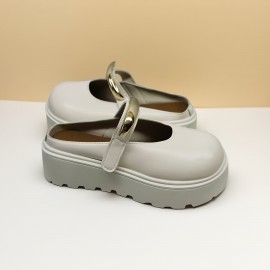 Women'S French-Inspired Slip-On Mary Jane Shoes with Metallic Buckle - Soft Synthetic Cover, Round Toe & Cushioned Insole, All-Season Casual Comfort for Casual Attire, Ladies Shoes