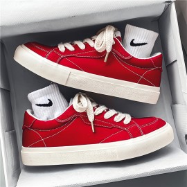 Men'S Summer Casual Sneakers - Breathable, Lightweight Canvas Shoes with Stylish Red & White Design, Lace-Up, Round Toe, Comfortable for School, Work, or Casual Attire, Casual Footwear|Stylish Casual Shoes|Faux Cover Sole