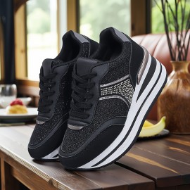 [slope heel thick-soled shoes] Women's casual sneakers | outdoor slope heel, thick-soled, off-road running shoes, female student shoes, all seasons, black, Silvery gray, khaki