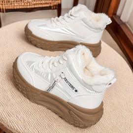 Women's Chunky Platform High-Top Winter Boots - Thick-Sole Lift, Warm Faux & PVC Traction Tread, Round Toe All-Terrain Shoes for, Snow, Casual Wear - Brown/Black (Easy-Clean Fabric)