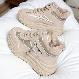 Women's Chunky Platform High-Top Winter Boots - Thick-Sole Lift, Warm Faux & PVC Traction Tread, Round Toe All-Terrain Shoes for, Snow, Casual Wear - Brown/Black (Easy-Clean Fabric)