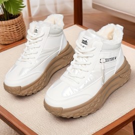 Women's Chunky Platform High-Top Winter Boots - Thick-Sole Lift, Warm Faux & PVC Traction Tread, Round Toe All-Terrain Shoes for, Snow, Casual Wear - Brown/Black (Easy-Clean Fabric)