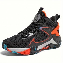 Vibrant Yellow Breathable Mesh Men's High-Top Basketball Shoes - Non-Slip EVA Sole, Durable for Training & Sports, Lace-Up, All-Season Athletic Footwear, Basketball Accessories