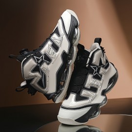 Men's Trendy Luminous Air Cushion High Top Basketball Shoes, Shock Absorption Non Slip For Outdoor Training Running Competition