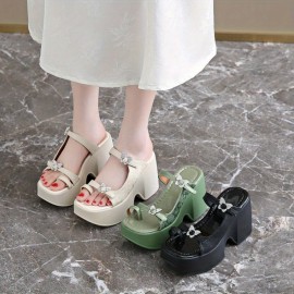 Women'S Summer Black Platform Sandals with Ankle Strap - Chunky Heel, Synthetic Cover, Open Toe Design for Casual & Formal Outfits, Chunky Heel Sandals, Formal Footwear, Elegant Footwear, Durable Footwear