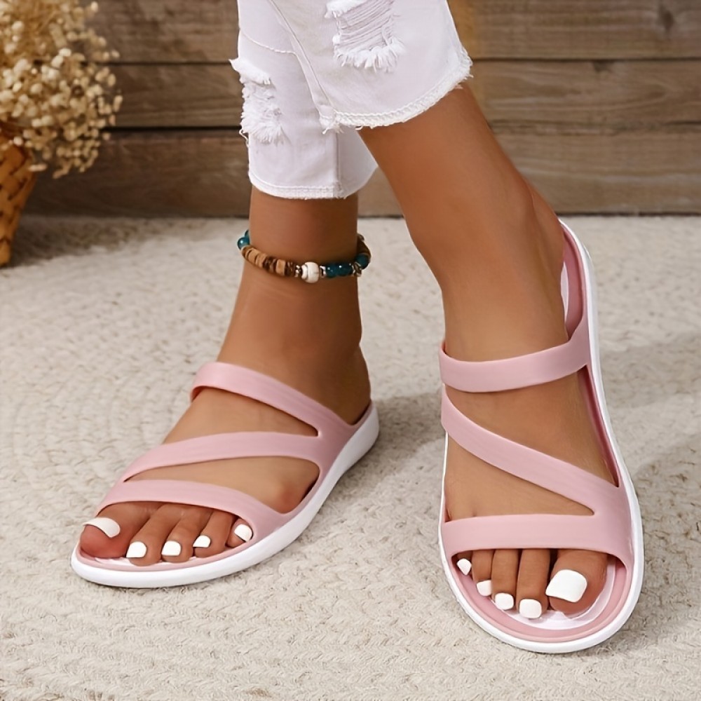 Women's Clear Arch Sandals - Slip-On Moccasin Style with EVA & PVC Arch, Non-Slip Rubber Sole, Pink/White Beach Shoes - All-Season Indoor/Outdoor Slippers, Machine Washable Open-Toe (No Lace-Free) Design for