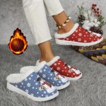 Women's Thickened Plush Slip-On Slippers with Arch Support & Non-Slip Sole - All-Season Indoor House Shoes, Soft EVA & Plush Lining, Winter Warmth, Cushioned Comfort, Blue & White Snowflake & Snowman Design with Heart & Snowflake Patterns - Elegant Winter Home Footwear, Durable PU Sole, Cozy House Shoes for Women, Ideal Christmas Gift (Blue/White/Red) - Slip-Resistant & Arch Support