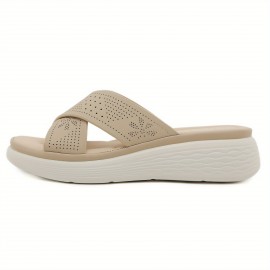 2025 New Arrival Women'S Lightweight Non-Slip Thick Sole Slides - Breathable Perforated Design, Comfortable Open-Toe Summer Sandals with EVA Cushioned Insole for Casual & Outdoor Wear, All-Season Use, Casual Footwear | Breathable Slides | EVA Cushioned Insole, Strappy Sandals