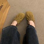 Women's Low Heel Slippers - Flat Closed Toe Summer Sandals with Rubber Cover Upper, Breathable EVA Insole & Non-Slip Rubber Sole, Natural Wrinkle Design Mustard & Brown for Casual Comfort, Everyday Sandals | Lowheel Sandals | Suedelike Upper