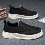 Men'S Low-Top Slip-On Canvas Sneakers - Casual Loafers with Round Toe, Faux Cover Upper & Fabric Inner, All-Season Streetwear Shoes for Men, Black & White Design, Everyday Slipons | Lowtop Style | Durable Constructio